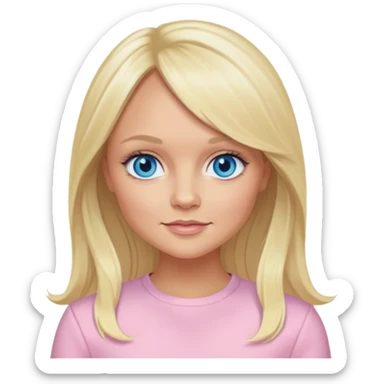 Emma Bunton with blonde long hair, blue eyes, light pink outfit sticker