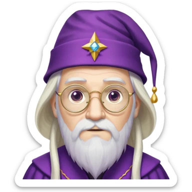 dumbledore, long white hair, wear purple magic hat, glasses sticker