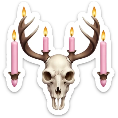 Deer skull with light pink candles on antlers sticker