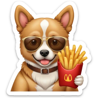 dog with sunglasses eating steak and fries sticker