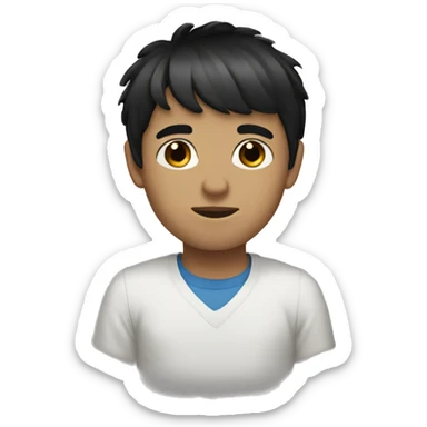 White boy short black hair with bangs brown eyes sticker