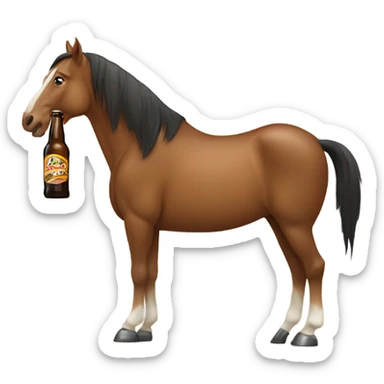 A Horse holding a beer with its len sticker