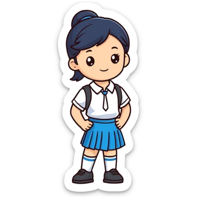 Argentinian school student uniform cartoon style blue skirt or pants white shirt sticker