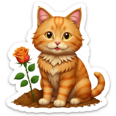 A fluffy, orange tabby cat fuul body, having a rose in it's mouth, and looked like he came from outside. sticker