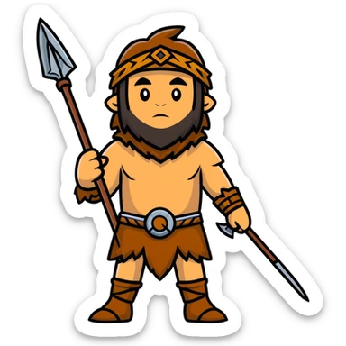Cro-Magnon human hunter with spear and fur clothing sticker