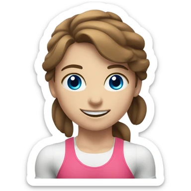 smiling girl weightlifting a barbell with fair skin, brown hair, and blue eyes sticker