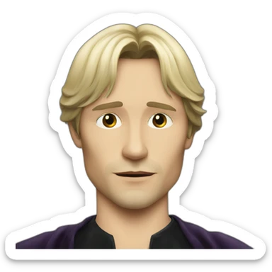 young mads mikkelsen as a sad black haired vampire sticker