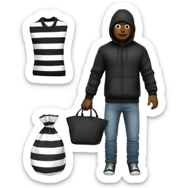 thief black and white striped beanie and outfit money bag sticker