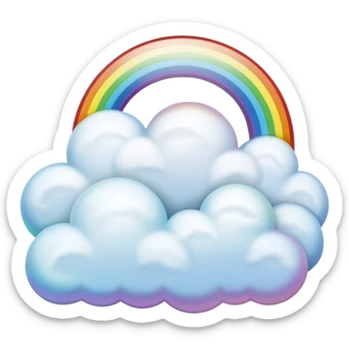 3d rendering, isolated, opalescent pearlescent colored, perfectly shaped, soft fluffy clouds, with half of a rainbow peeking from behind the clouds dpi 300, 8k sticker