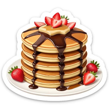 ultra realistic stack of pancakes with chocolate syrup and sliced strawberries sticker