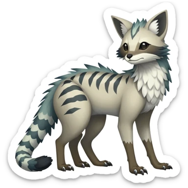 Rare realistic exotic epic pretty dull-colored gloomy greyish neutral-colored beautiful handsome gorgeous aesthetic Vernid-Trico-species-Fakemon-creature by LiLaiRa, 4 legs, 1 tail, random markings, (full body) sticker