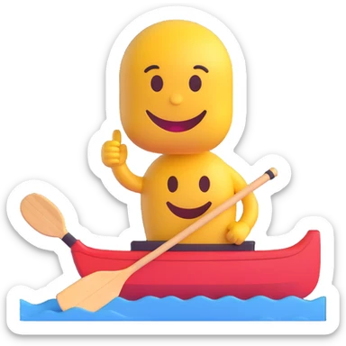 3D smiley emoji, round shape, holding canoe paddle, sporty face, transparent background (canoeing) sticker