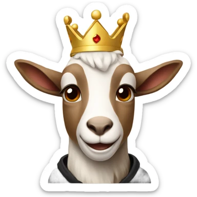Goat wearing black hoodie and a royal crown brown eyes sticker