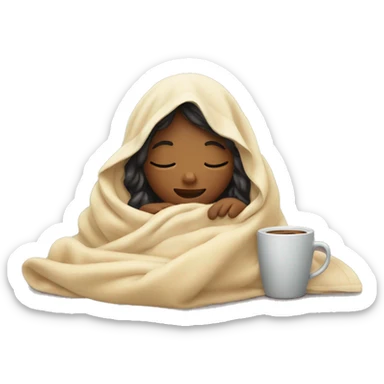 girl inside a blanket sipping coffee eyes closed sticker