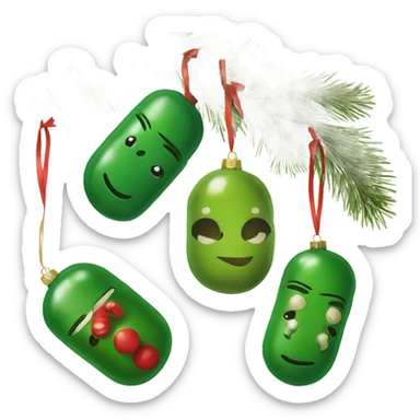 Vintage Christmas tree ornaments in shape of pickle  sticker