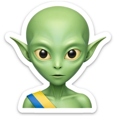 Green alien with Ukraine flag sticker