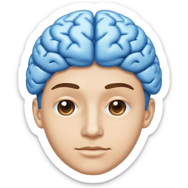 A real person face emoji and hair is a blue brain sticker