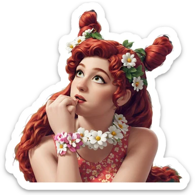 red haired girl with flowers sticker