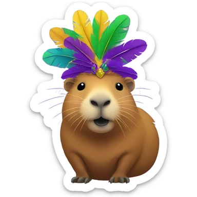Capybara going to Mardi Gras feathers sticker