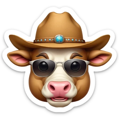 friendly anthropomorphised bull head wearing sunglasses and a cowboy hat sticker