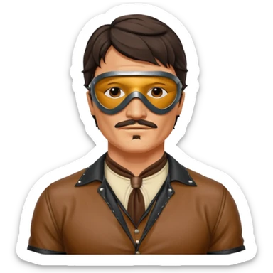 pedro pascal with leather eye mask and leather halter neck blouse sticker