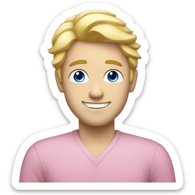 pale blonde happy man, pink shirt, blue eyes sticker