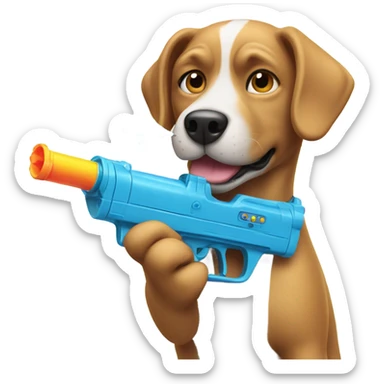 Dog shooting water gun sticker