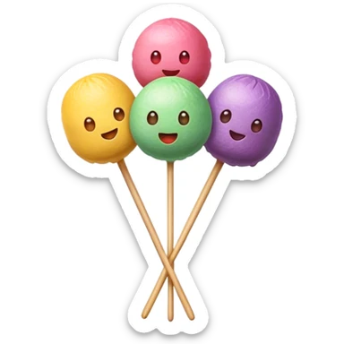 Dango Cinematic Realistic Dango Dessert Emoji, depicted as a skewer holding three colorful rice dumpling balls in different hues, rendered with delicate textures and soft, inviting lighting. sticker
