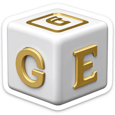 CUBE SHAPED BUIDING IN BLACK, WITHE THE LETTERS GL IN GOLD AROUND THE BUILDING sticker
