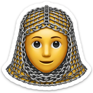 3D render of Medieval Coif, made of interlocking chainmail metal rings, wire mesh texture, visible holes and negative space, metallic silver and grey, high contrast shadows, Apple emoji style, isolated on white background --v 6.0. sticker