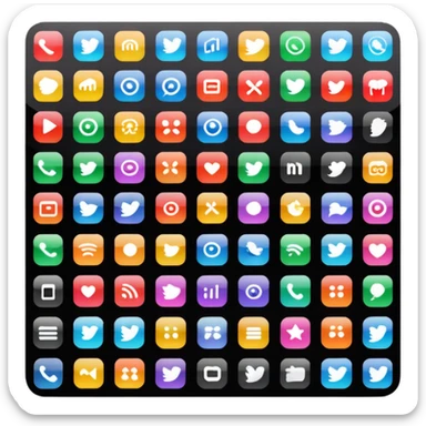 A simple black screen displaying app icons in grid sticker