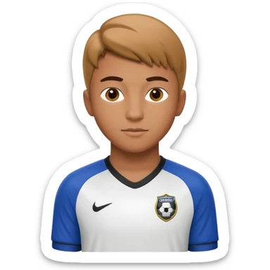 Apple iOS emoji style 19-20 year old soccer player standing front view, glossy 3D, stadium lights sticker