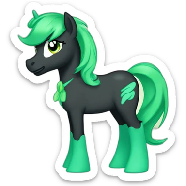 green filly from equestria with a black dishevelead mane sticker
