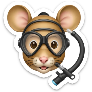 a mouse head with a scuba mask and snorkel in its mouth sticker