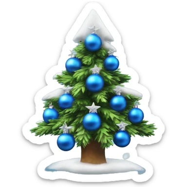 Christmas tree decorate with fake snow , lights and blue ornaments  sticker