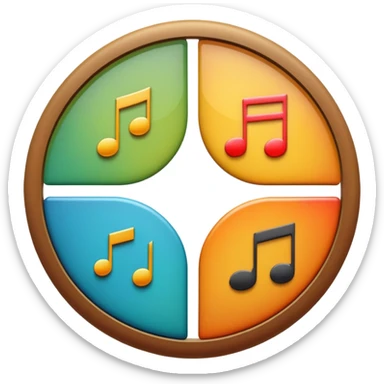 Circle divided into 4 segments with icon hints of visual, musical, theatrical, and literary arts sticker