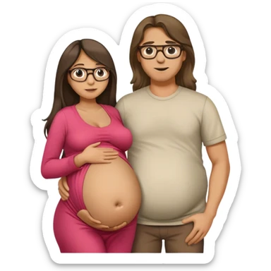 He's a long-haired guy with glasses, but she's pregnant. Let him hold it with his hand, let him look from the side sticker