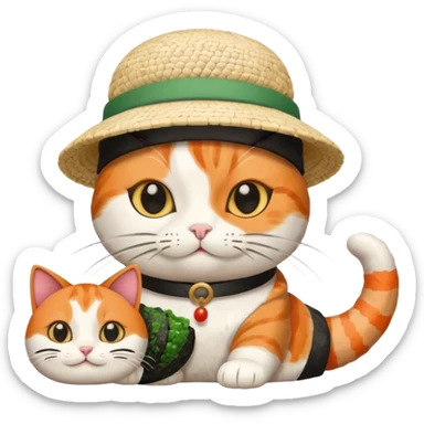 cat wearing a hat made out of sushi sticker