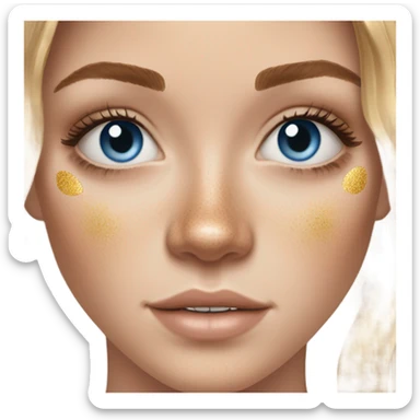 white girl with freackles, brunett hair ,blue eyes girl using Gold gel skin care patches under her eyes sticker