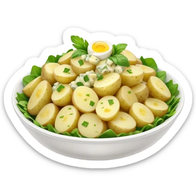 Cinematic Realistic Kartoffelsalat Dish Emoji, showcasing a traditional potato salad with fresh herbs and tangy dressing rendered with lifelike detail and vibrant, natural lighting. sticker