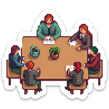 group of people talking around a table sticker