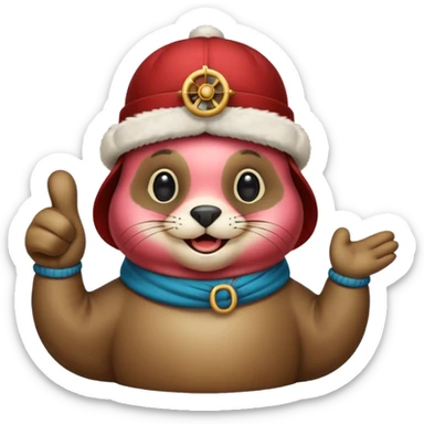 a seal wearing a propeller hat with his thumbs up sticker