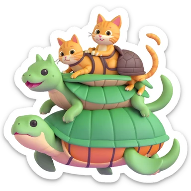 cat riding a turtle sticker