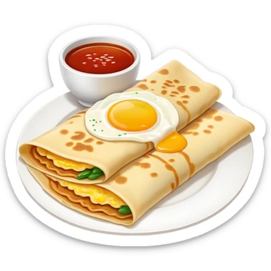 Chinese Crepe Jianbing folded with sauce and egg, simplified emoji style with bold outlines and bright colors, cartoon style popular street breakfast sticker