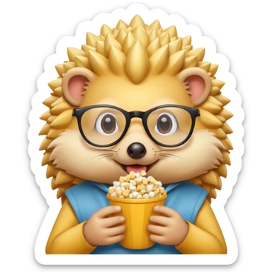 yellow hedgehog with glasses eating pop corn sticker