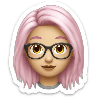 Fille cheveux rose lunettes gris argenté cheveux blond sticker