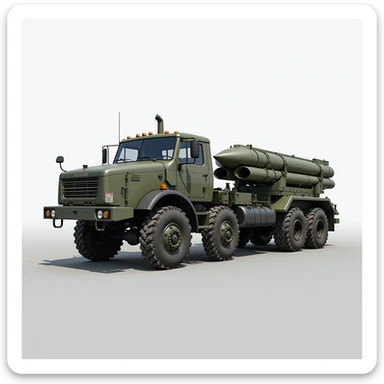 Iskander-M missile system, rocket carrier truck, realistic style, detailed, side view sticker
