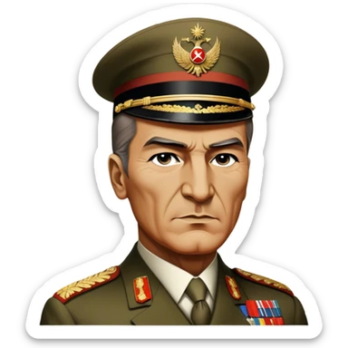Cinematic Realistic Mustafa Kemal Atatürk Portrait Emoji, depicted as a visionary statesman with a determined gaze and period military attire, rendered with rich textures and dynamic historical lighting that captures his transformative leadership. sticker