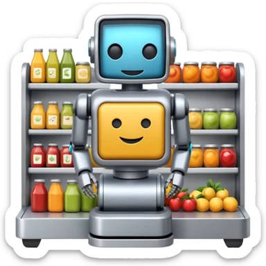 Computer design of a grocery shelf being run by a robot sticker
