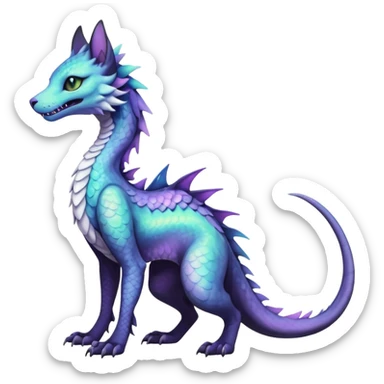 Kawaii black pastel iridescent beautiful pretty elegant divine edgy fantasy feline-vernid-sergal-Haku-dragon-fursona animal creature, full body with intricate markings  sticker